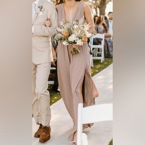 Tan Lulus Bridesmaid V neck Maxi Dress